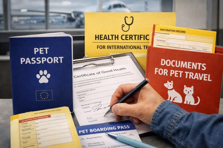 Vet preparing a pet travel certificate at Vetnaria Pets Hospital