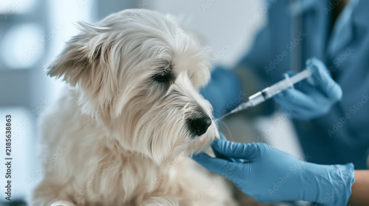 Vet with a dog during a vaccination visit